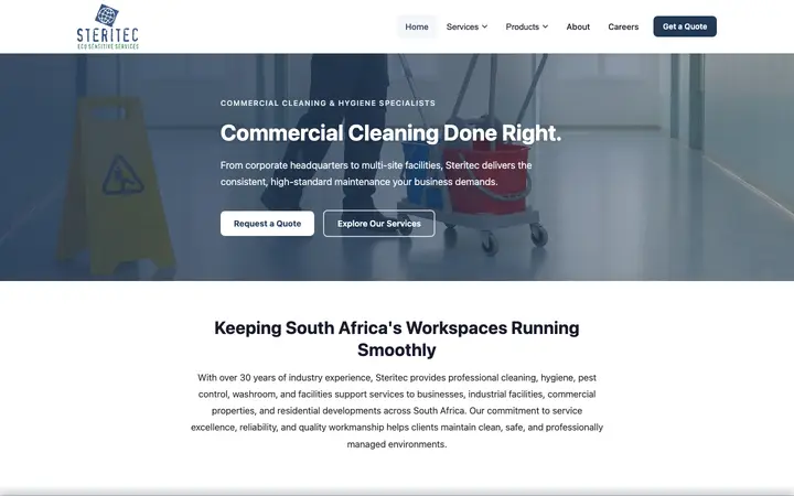 Screenshot of the Steritec Products website